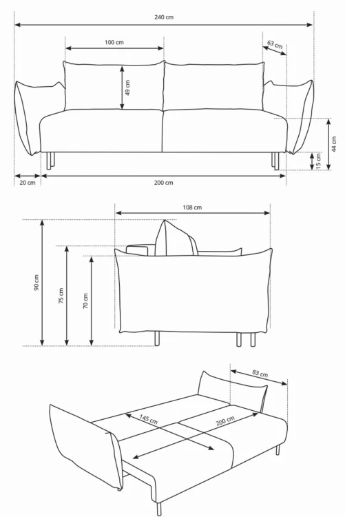 Sofa rozkładana ADEL 240 cm z funkcją spania i pojemnikiem na pościel