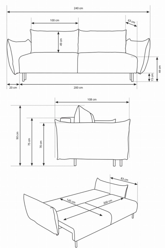 Sofa rozkładana ADEL 240 cm z funkcją spania i pojemnikiem na pościel