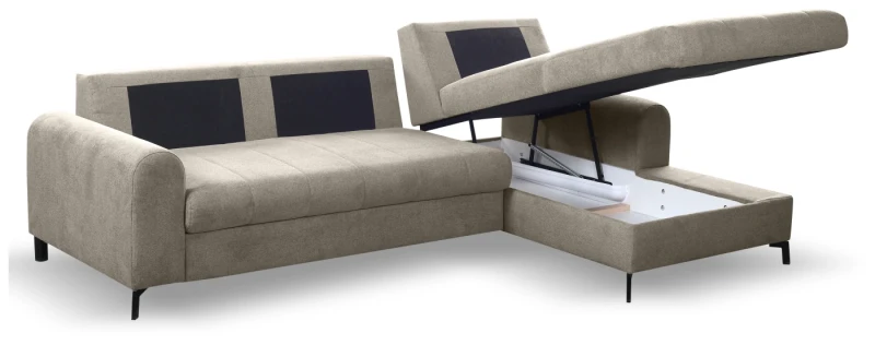 Narożnik rozkładany AKIRA 252 cm z funkcją spania i pojemnikiem na pościel - Brooklyn Truffle