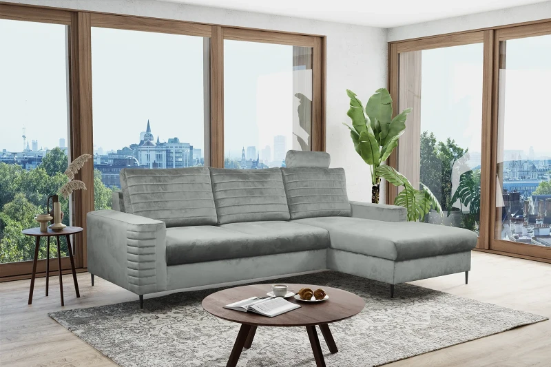 Narożnik rozkładany COLLIN 253 cm z funkcją spania i pojemnikiem na pościel - Velluto - Grey 16