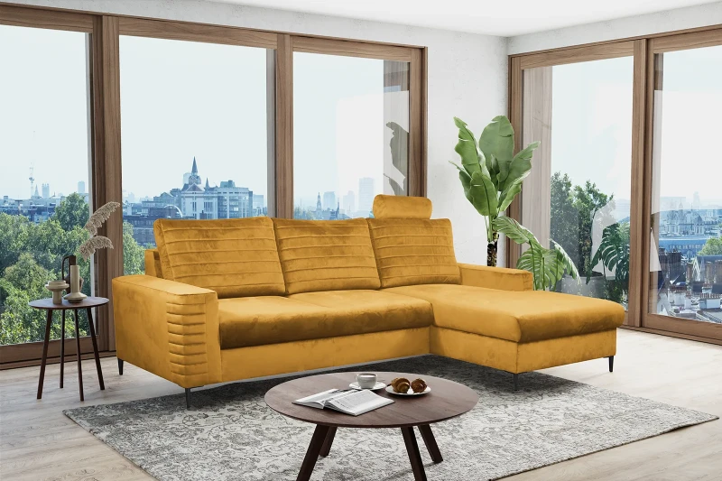 Narożnik rozkładany COLLIN 253 cm z funkcją spania i pojemnikiem na pościel - Velluto - Mustard 8