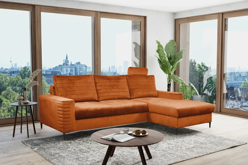 Narożnik rozkładany COLLIN 253 cm z funkcją spania i pojemnikiem na pościel - Velluto - Rust 33