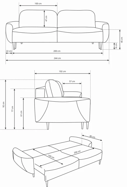Sofa rozkładana BOHO 244 cm z funkcją spania i pojemnikiem na pościel