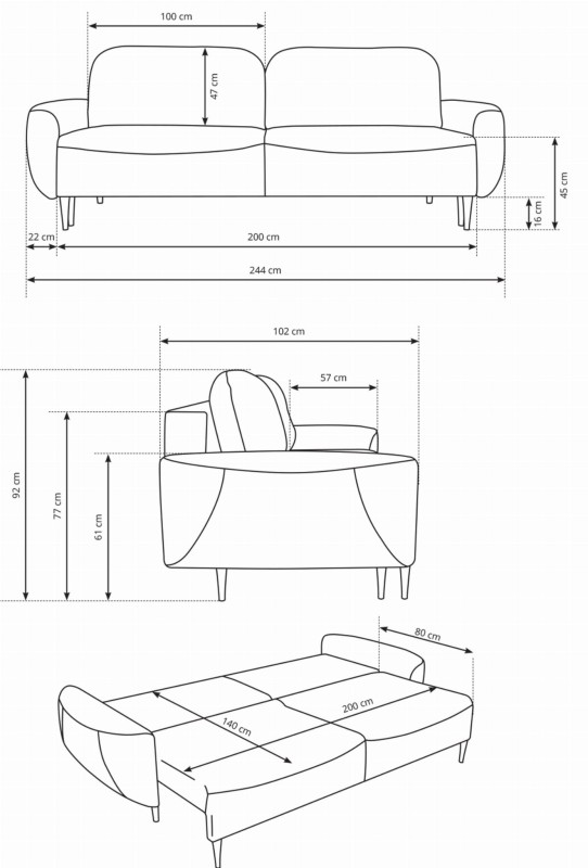 Sofa rozkładana BOHO 244 cm z funkcją spania i pojemnikiem na pościel
