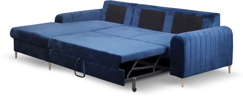 Narożnik rozkładany MONACO 251 cm z funkcją spania i pojemnikiem na pościel - Velluto Navy 25