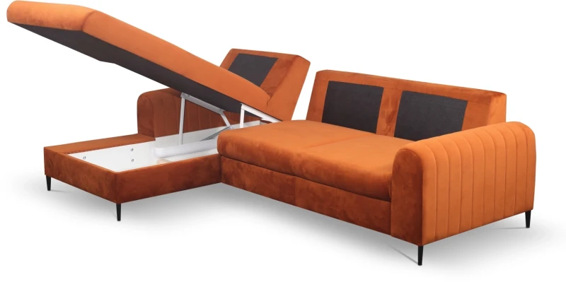 Narożnik rozkładany MONACO 251 cm z funkcją spania i pojemnikiem na pościel - Velluto Rust 33