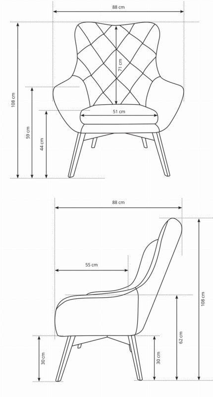 Fotel tapicerowany ELIS CARO nowoczesny z pikowaniem do salonu