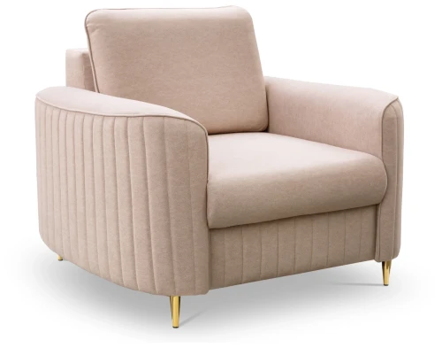 Fotel tapicerowany LAREN nowoczesny na złotych nóżkach do salonu
