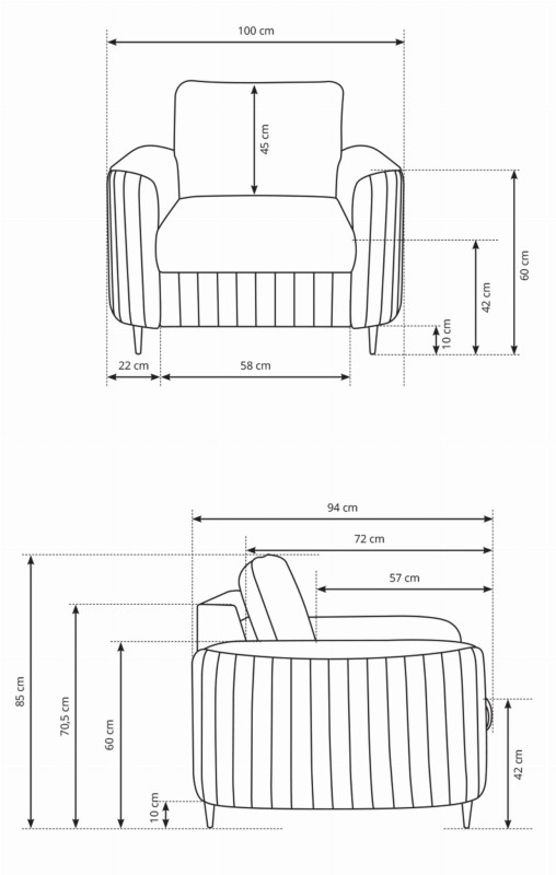 Fotel tapicerowany LAREN nowoczesny na złotych nóżkach do salonu