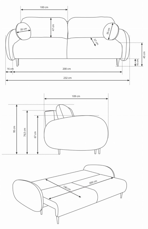 Sofa rozkładana SOFT 232 cm z funkcją spania i pojemnikiem na pościel