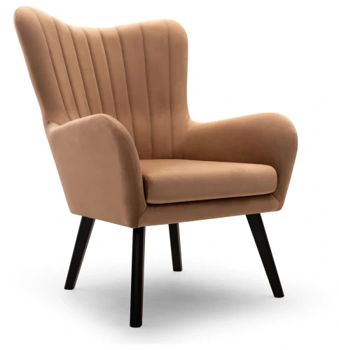 Fotel tapicerowany TED skandynawski na drewnianych nóżkach do salonu