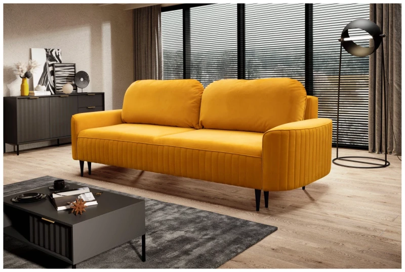 Sofa rozkładana VENA 244 cm z funkcją spania i pojemnikiem na pościel - Velluto 8 Mustard