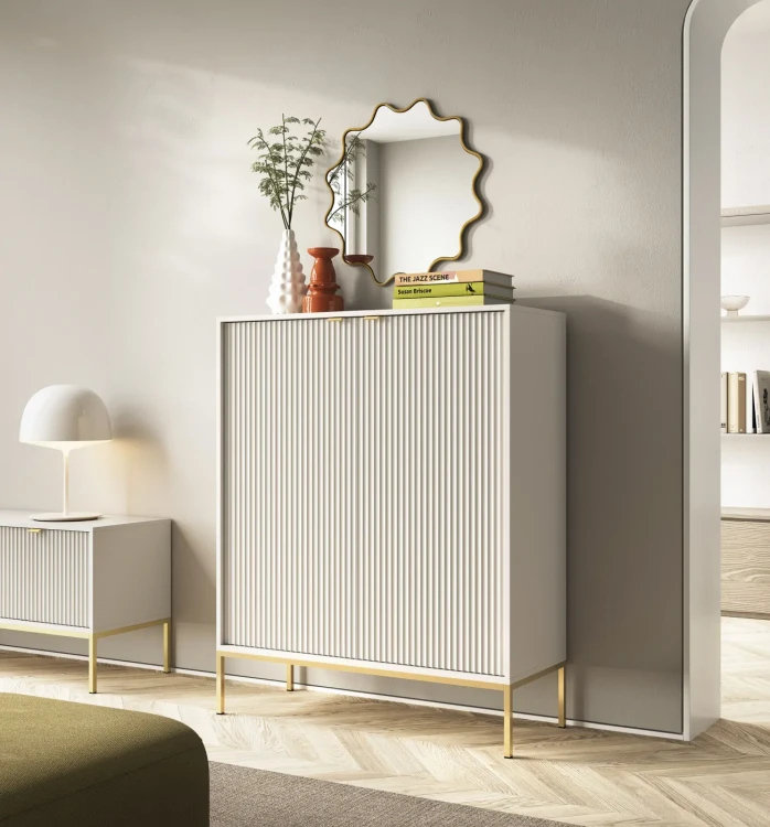 Komoda Nova 104 cm pojemna kaszmir - złoty stelaż