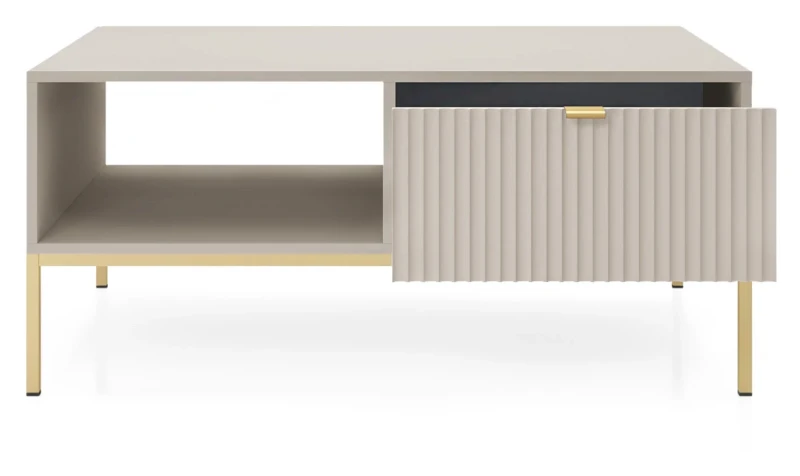 Stolik kawowy Nova 104 cm z szufladą kaszmir - złoty stelaż