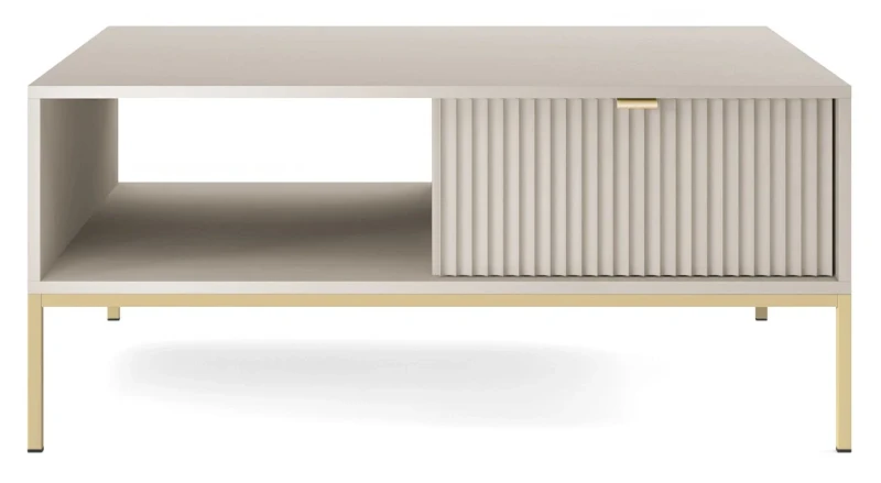 Stolik kawowy Nova 104 cm z szufladą kaszmir - złoty stelaż