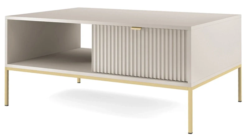 Stolik kawowy Nova 104 cm z szufladą kaszmir - złoty stelaż