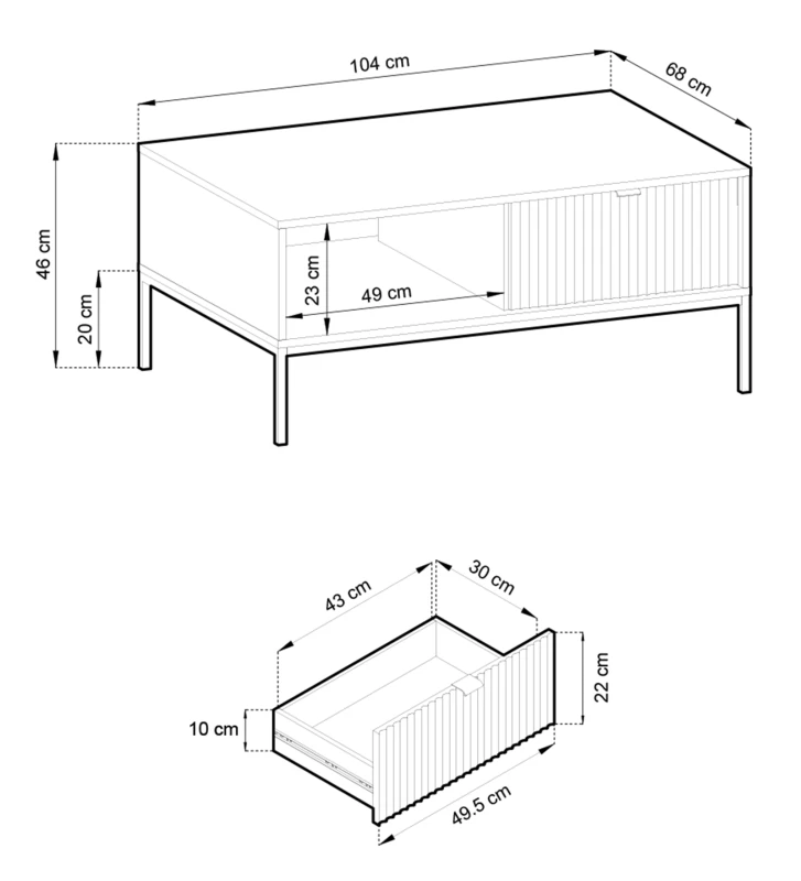 Stolik kawowy Nova 104 cm z szufladą kaszmir