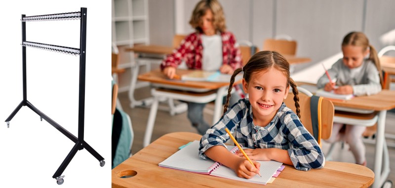 Wieszak do szatni 120 cm 80 hak, czarny/srebrny