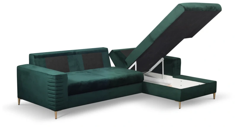 Narożnik rozkładany COLLIN 253 cm z funkcją spania i pojemnikiem na pościel - Velluto - Jungle Green 27