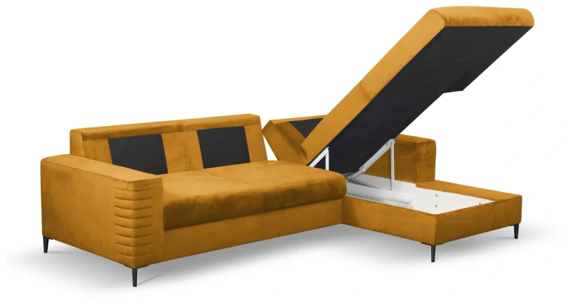 Narożnik rozkładany COLLIN 253 cm z funkcją spania i pojemnikiem na pościel - Velluto - Mustard 8