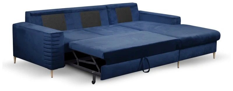 Narożnik rozkładany COLLIN 253 cm z funkcją spania i pojemnikiem na pościel - Velluto - Navy 25