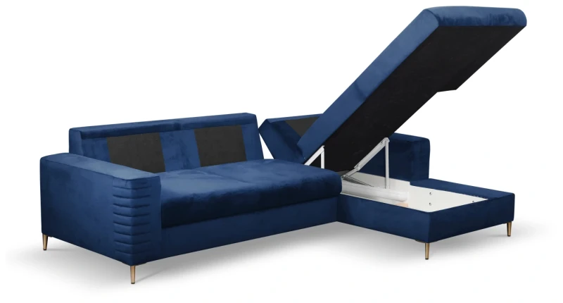 Narożnik rozkładany COLLIN 253 cm z funkcją spania i pojemnikiem na pościel - Velluto - Navy 25