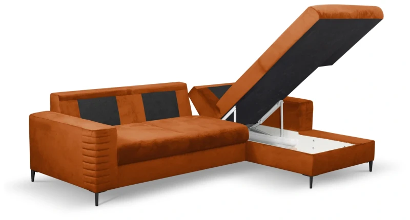 Narożnik rozkładany COLLIN 253 cm z funkcją spania i pojemnikiem na pościel - Velluto - Rust 33