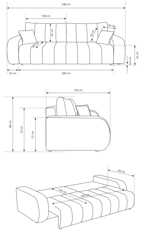 Sofa rozkładana BALOO 248 cm z funkcją spania i pojemnikiem na pościel