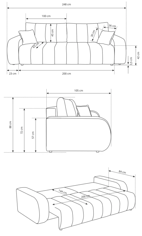 Sofa rozkładana BALOO 248 cm z funkcją spania i pojemnikiem na pościel