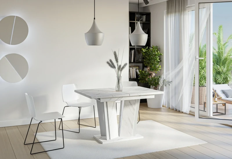 Stół rozkładany Naturio 120-160 cm prostokątny nowoczesny do jadalni salonu bianco marble white
