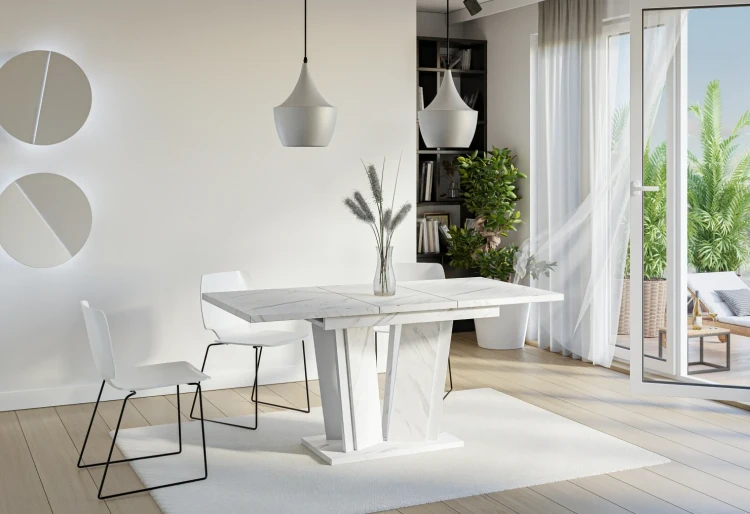 Stół rozkładany Naturio 120-160 cm prostokątny nowoczesny do jadalni salonu bianco marble white