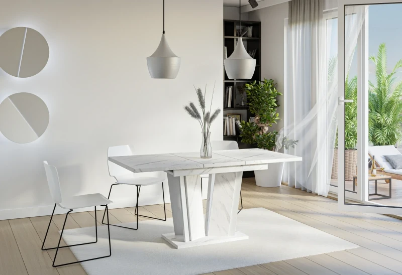 Stół rozkładany Naturio 120-160 cm prostokątny nowoczesny do jadalni salonu bianco marble white