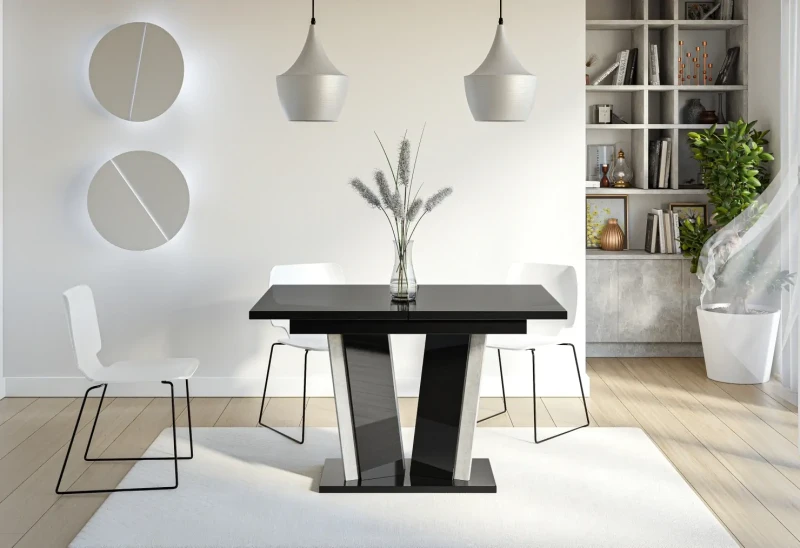 Stół rozkładany Naturio 120-160 cm prostokątny nowoczesny do jadalni salonu black gloss stone