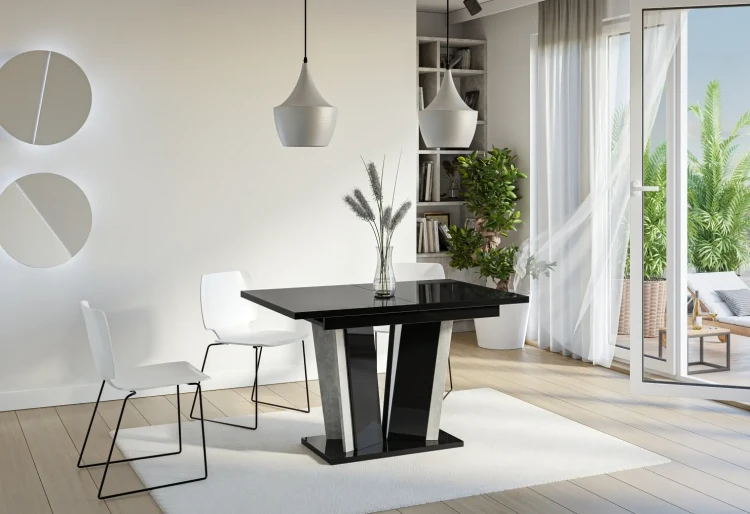 Stół rozkładany Naturio 120-160 cm prostokątny nowoczesny do jadalni salonu black gloss stone