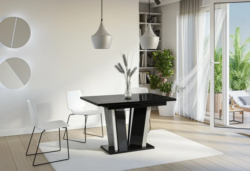 Stół rozkładany Naturio 120-160 cm prostokątny nowoczesny do jadalni salonu black gloss stone