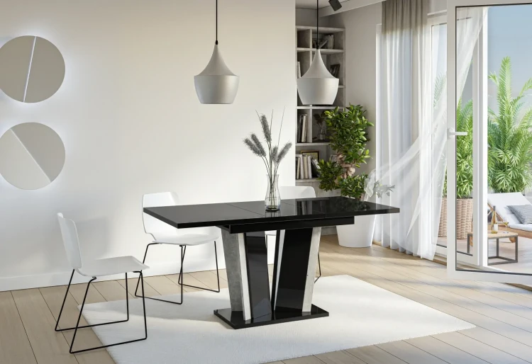 Stół rozkładany Naturio 120-160 cm prostokątny nowoczesny do jadalni salonu black gloss stone