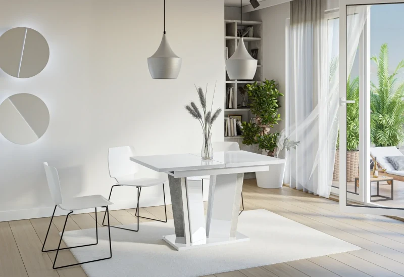 Stół rozkładany Naturio 120-160 cm prostokątny nowoczesny do jadalni salonu white gloss stone