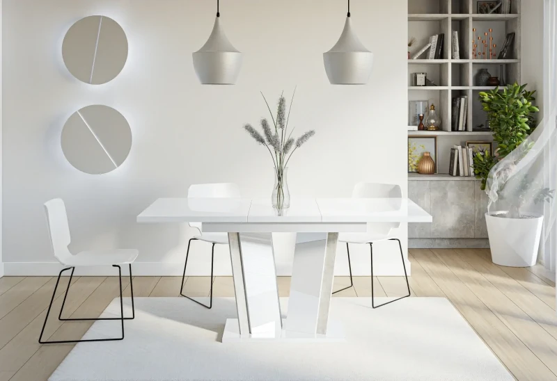 Stół rozkładany Naturio 120-160 cm prostokątny nowoczesny do jadalni salonu white gloss stone