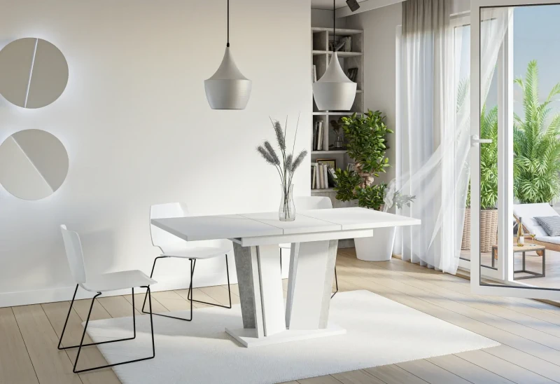 Stół rozkładany Naturio 120-160 cm prostokątny nowoczesny do jadalni salonu white stone