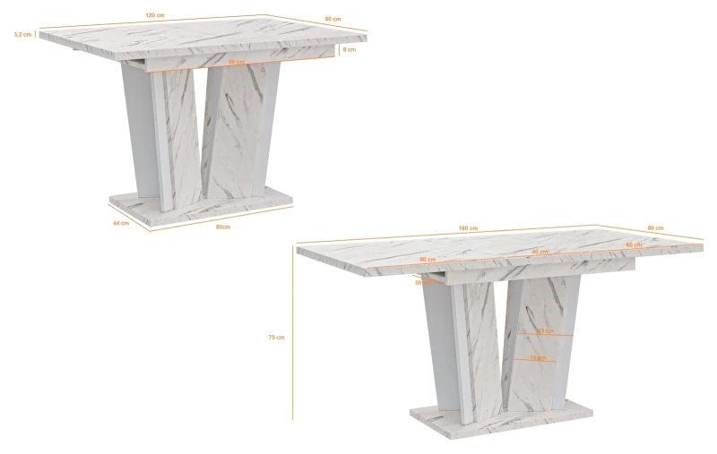 Stół rozkładany Naturio 120-160 cm prostokątny nowoczesny do jadalni salonu bianco marble white