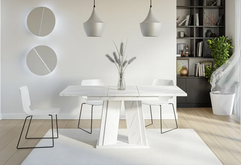 Stół rozkładany Prestiż 120-160 cm prostokątny nowoczesny do jadalni salonu bianco marble white