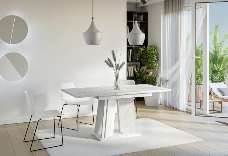 Stół rozkładany Prestiż 120-160 cm prostokątny nowoczesny do jadalni salonu bianco marble white
