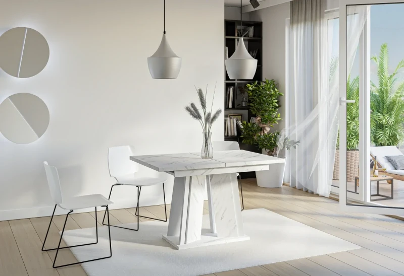 Stół rozkładany Prestiż 120-160 cm prostokątny nowoczesny do jadalni salonu bianco marble white