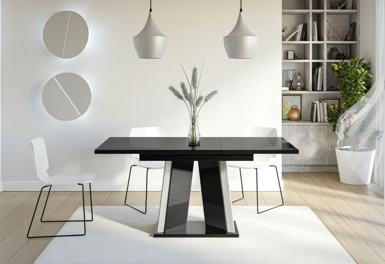 Stół rozkładany Prestiż 120-160 cm prostokątny nowoczesny do jadalni salonu black gloss stone