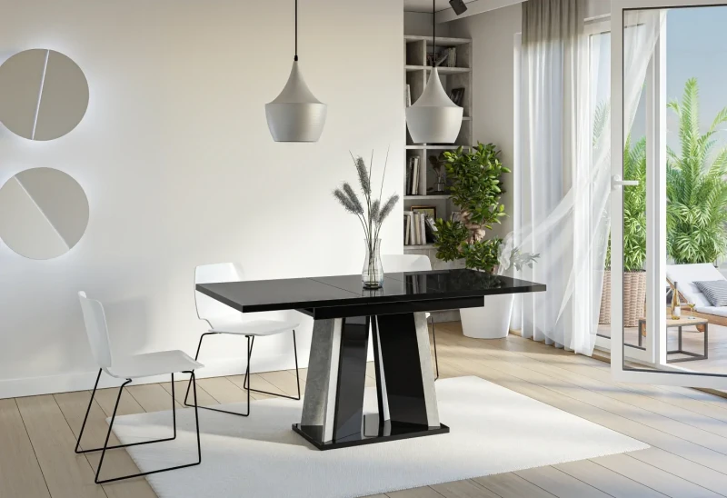 Stół rozkładany Prestiż 120-160 cm prostokątny nowoczesny do jadalni salonu black gloss stone