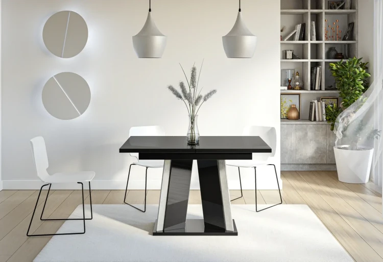 Stół rozkładany Prestiż 120-160 cm prostokątny nowoczesny do jadalni salonu black gloss stone