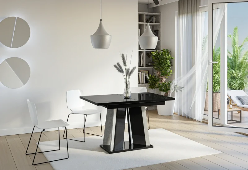 Stół rozkładany Prestiż 120-160 cm prostokątny nowoczesny do jadalni salonu black gloss stone