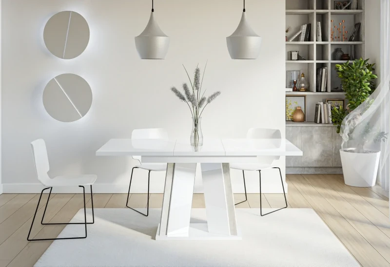 Stół rozkładany Prestiż 120-160 cm prostokątny nowoczesny do jadalni salonu white gloss stone