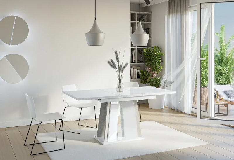 Stół rozkładany Prestiż 120-160 cm prostokątny nowoczesny do jadalni salonu white gloss stone