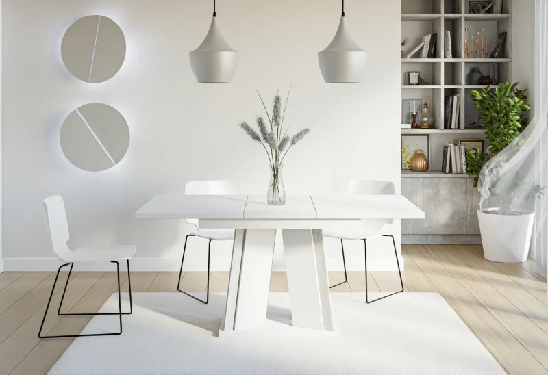 Stół rozkładany Prestiż 120-160 cm prostokątny nowoczesny do jadalni salonu white stone